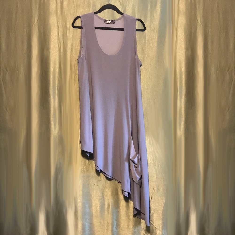 Sympli sleeveless asymmetrical pocket Stone Grey Tunic